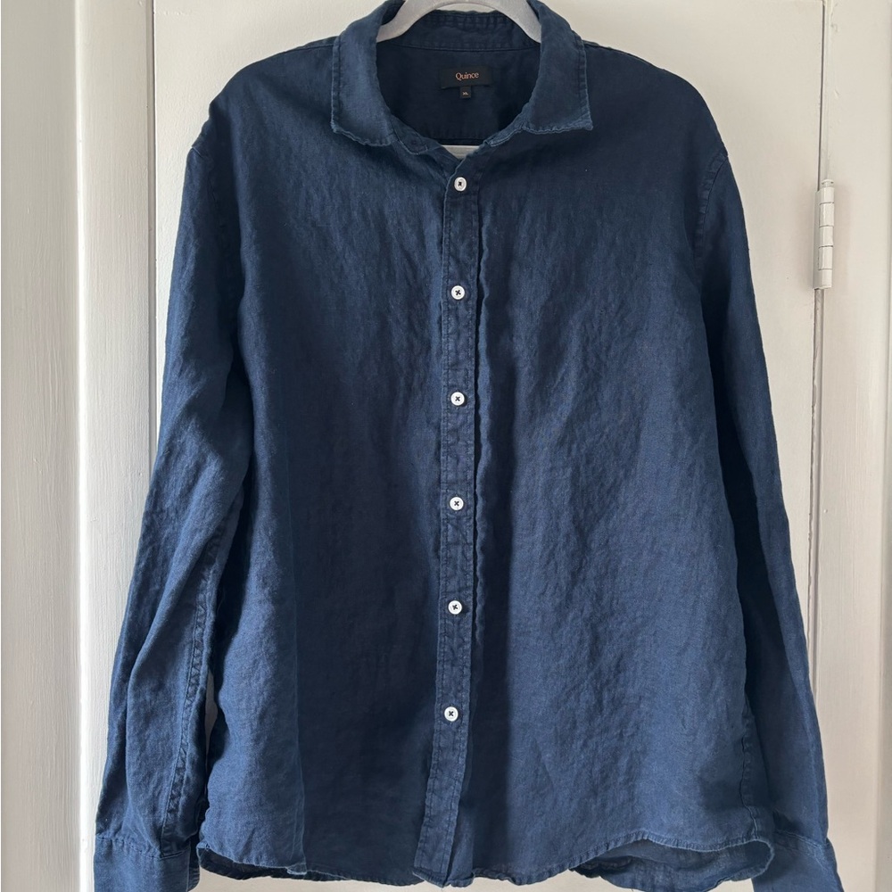 Quince Deep Navy European Linen Long Sleeve Button-Up Shirt